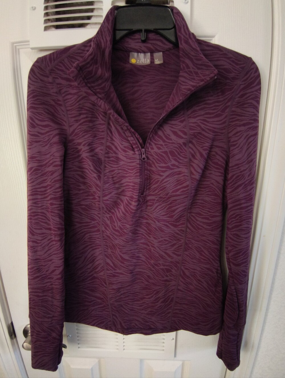 Zella Purple Zebra-Print Quarter Zip Pullover Running Jacket